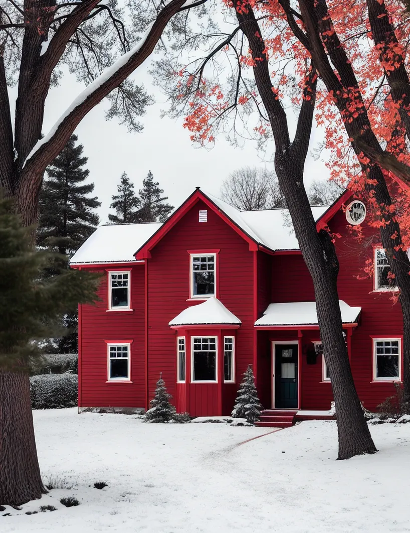 Red home in the snow